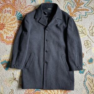 Bachrach men's charcoal wool-blend single-breasted lined overcoat size small